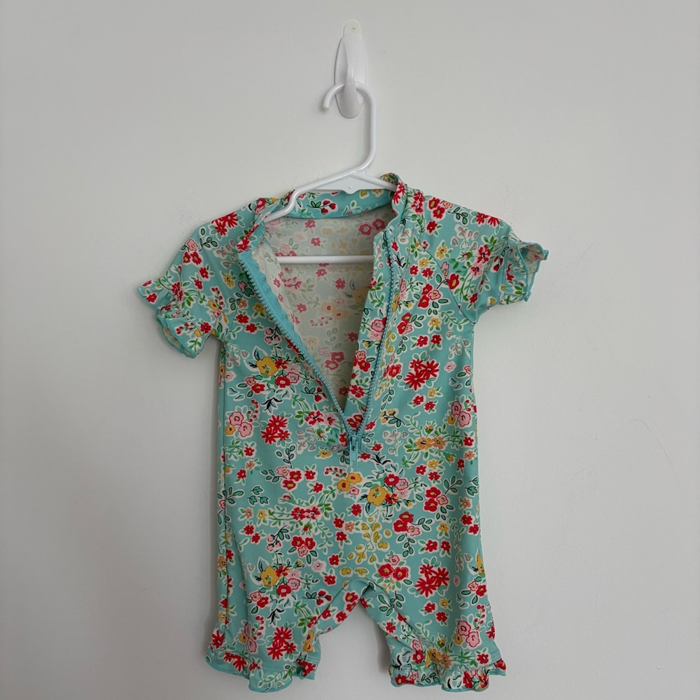 Charm Leaks Baby Swimsuit Romper Zipper 12-18 months Blue Floral Print UPF 50+ - Picture 4 of 16